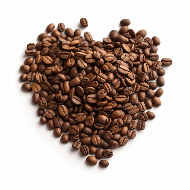 Viene mostrato un cuore fatto di chicchi di caffè con le parole chicchi di caffè al centro.