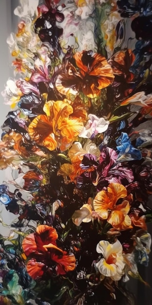 Viene mostrato un dipinto di un mazzo di fiori.