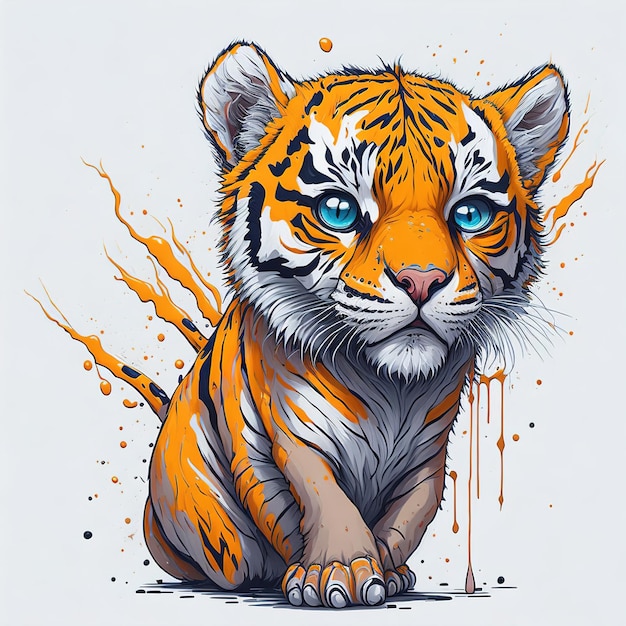 Viene mostrato un disegno di una tigre con gli occhi azzurri.