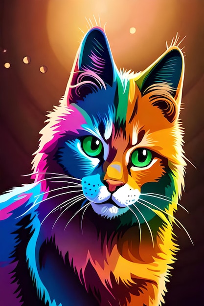 Viene mostrato un gatto colorato con gli occhi verdi.