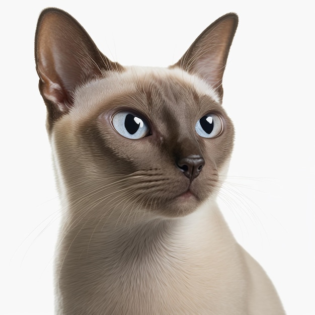 Viene mostrato un gatto siamese con gli occhi azzurri.