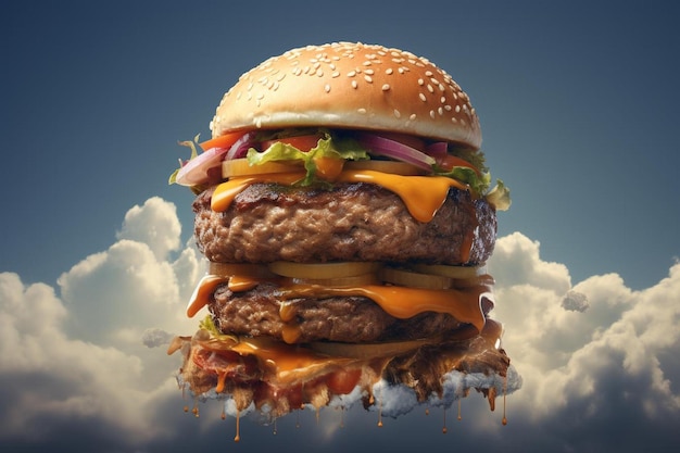 Viene mostrato un hamburger con formaggio e cipolle.