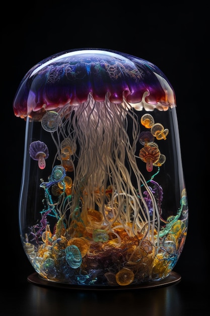 Viene visualizzata una medusa in un barattolo di vetro.