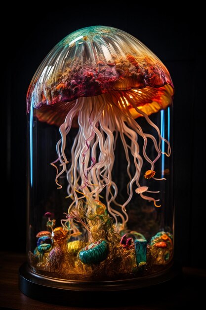 Viene visualizzata una medusa in un barattolo di vetro.