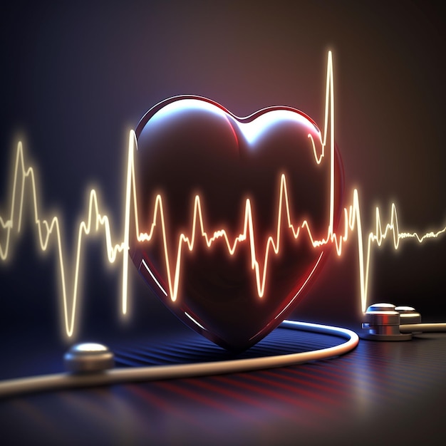 Viene visualizzato un cuore con una linea del battito cardiaco sullo sfondo.