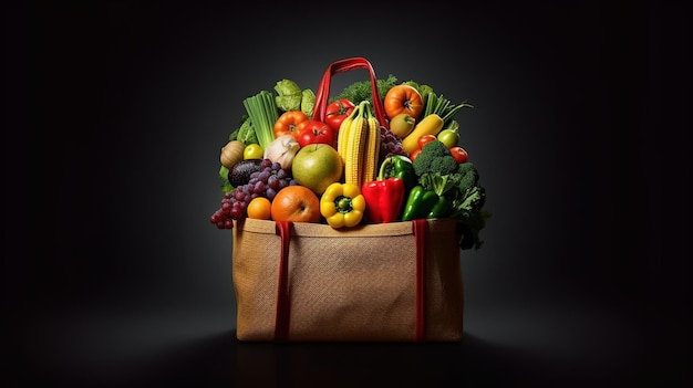 Viene visualizzato un sacchetto di frutta e verdura fresca.