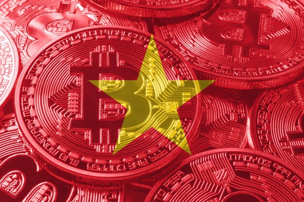 Vietnam bandiera bitcoin, bandiera nazionale criptovaluta concetto sfondo nero