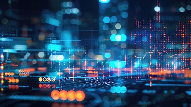 View of stock market expansion business investment and data analysis concept