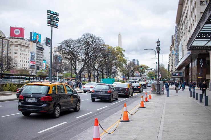 View of vehicular traffic on Avenida Cerrito in the city of Buenos Aires Argentina