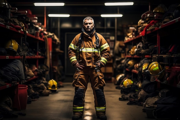 Vigile del fuoco valoroso nella stazione IA generativa