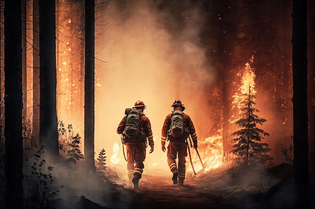 Vigili del fuoco che combattono un incendio nella foresta Vigili del fuoco che combattono un incendio IA generativa