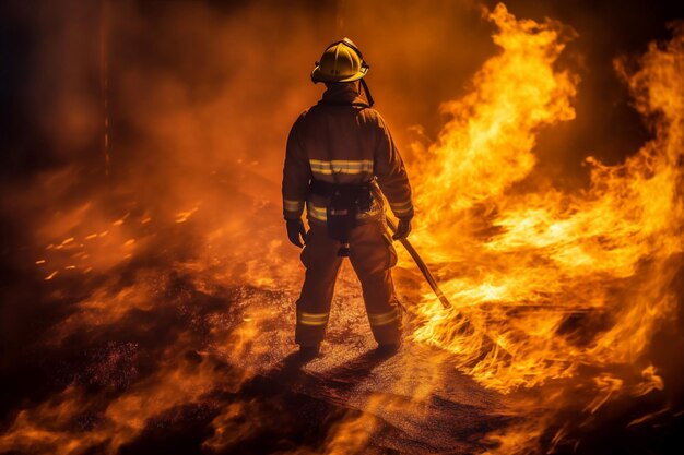 Vigili del fuoco e soccorso sicurezza incendio emergenza vigili del fuoco equipaggiamento uniforme combattente del fumo IA generativa