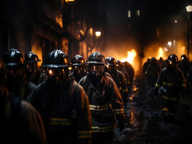 Vigili del fuoco sullo sfondo del fuoco IA generativa