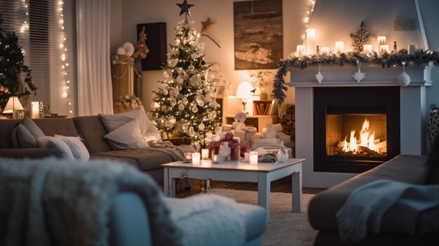 Vigilia di Natale in salotto Casa di marzapane fatta in casa sullo sfondo dell'arredamento della stanza IA generativa