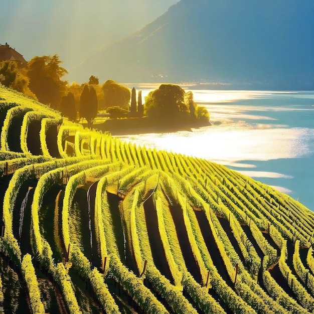 vigna in montagna di fronte al mare carta da parati di Ai