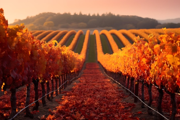 vigneti ondulati nel loro splendore autunnale che catturano l'essenza dell'equinozio nelle regioni vinicole