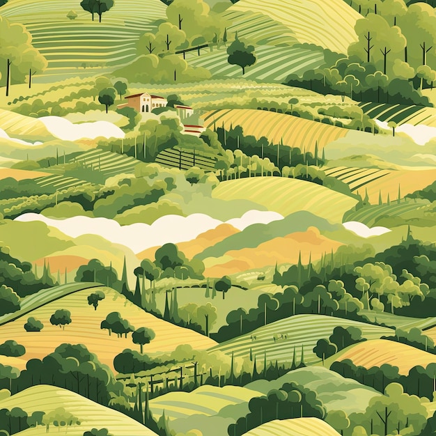 Vigneto verde lussureggiante nell'ora d'oro