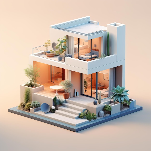 Villa di architettura moderna minimalista 3D