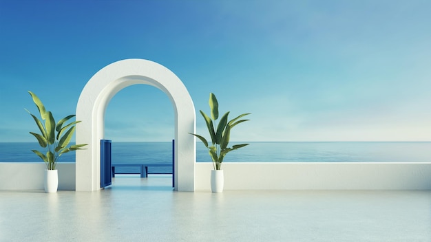Villa di lusso resort porta a vista sul mare Santorini isola stlye rendering 3D