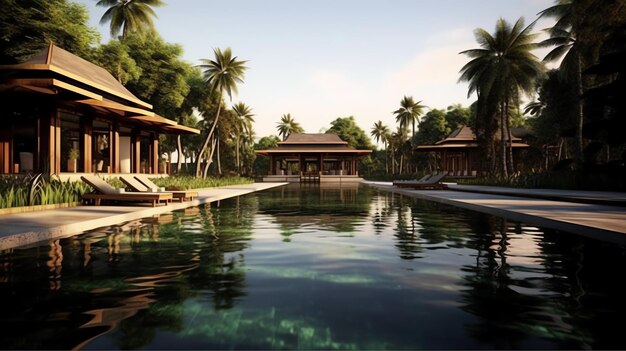 Villa di lusso tailandese balinese con piscina a sfioro Un giardino tropicale a ubud bali indonesia