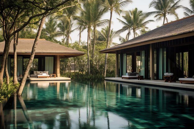 Villa di lusso tailandese balinese con piscina a sfioro Un giardino tropicale a ubud bali indonesia