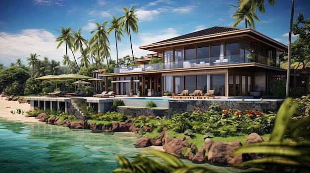 Villa interna minimalista a Bali generata da AI