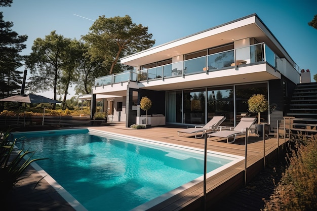 Villa moderna con camere da letto private a pianta aperta, terrazza, piscina e area sauna