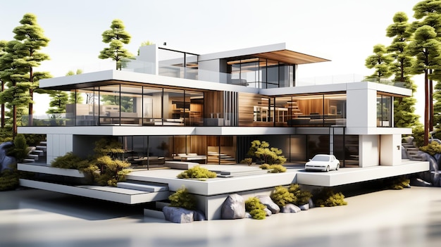 villa moderna in terra verde rendering 3D