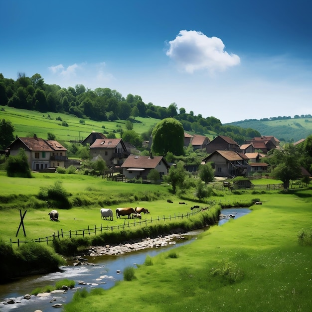 Village Serenity, rifugio pacifico in mezzo alla natura, intelligenza artificiale generativa