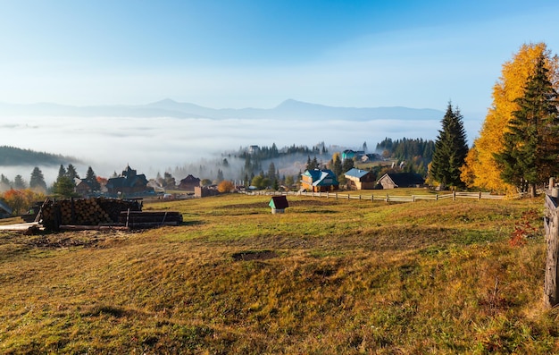 Villaggio dei Carpazi d'autunno Ucraina