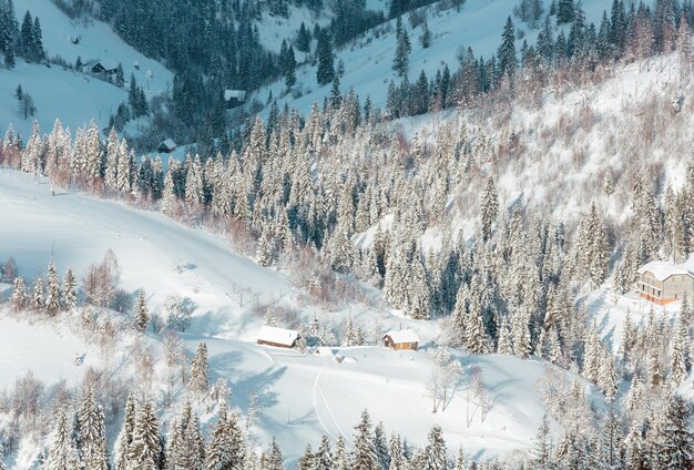 Villaggio dei Carpazi d'inverno