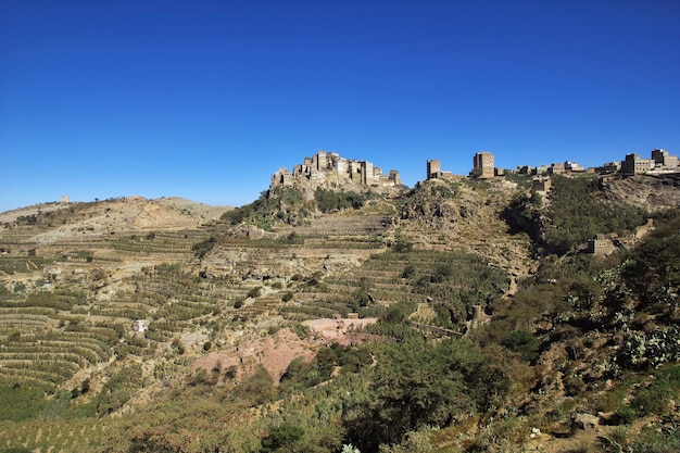 Villaggio di Al Hajjarah nelle montagne Yemen