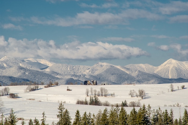 villaggio di montagna innevata