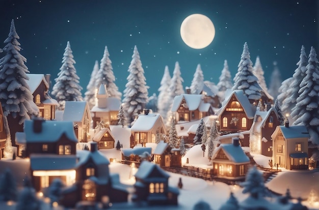 Villaggio natalizio con neve in stile vintage Villaggio invernale Paesaggio Natale Feste Natale