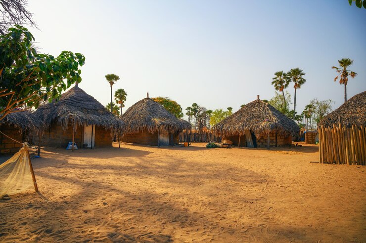 Villaggio tradizionale con case di argilla in Senegal, Africa