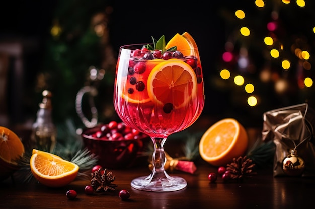 Vin brulè di Natale con spezie e frutta Bevanda calda tradizionale nel periodo natalizio