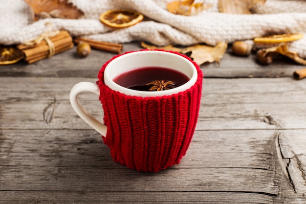 Vin brulè in una tazza in un caso