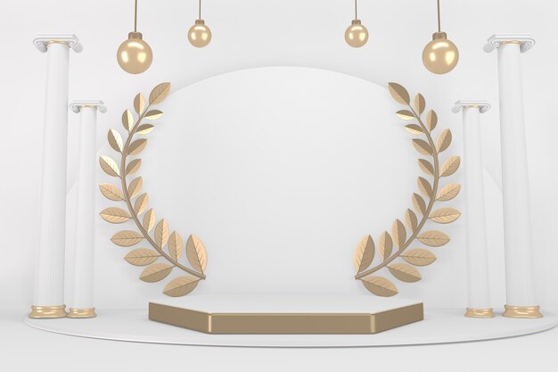 Vincitore del podio d'oro vittoria su sfondo bianco design minimale. Rendering 3D