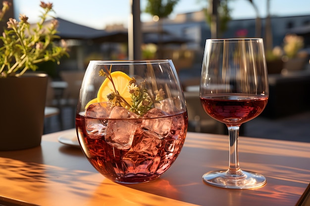 Vino al sole Vino rosso in terrazza estiva