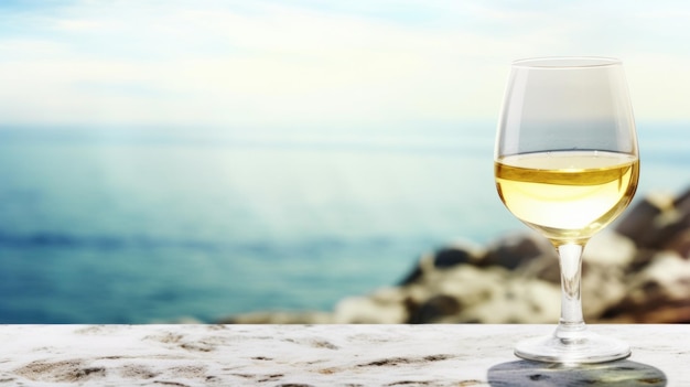 Vino bianco sullo sfondo del mare d'estate AI generato