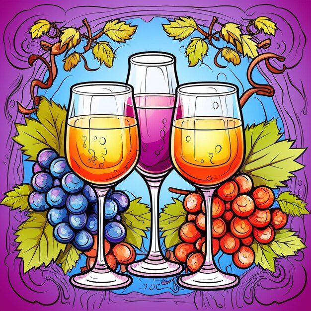 vino con uva illustrazioni dipinte a mano set di clip art