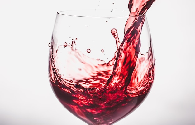 Vino rosso che schizza da un bicchiere isolato su sfondo bianco