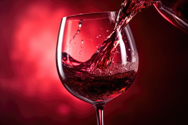 Vino rosso che viene versato nel bicchiere di vino IA generativa