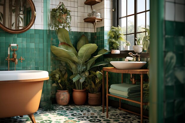 Vintage Bathroom Interior Design Rendering 3D