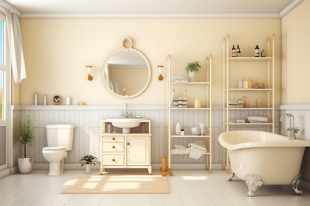 Vintage Bathroom Interior Design Rendering 3D