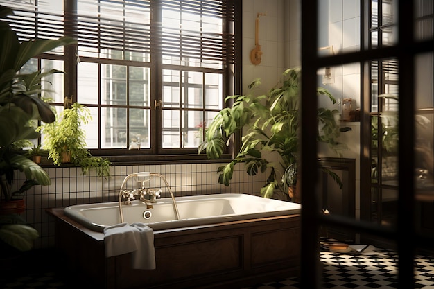 Vintage Bathroom Interior Design Rendering 3D