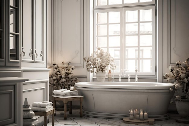 Vintage Bathroom Interior Design Rendering 3D