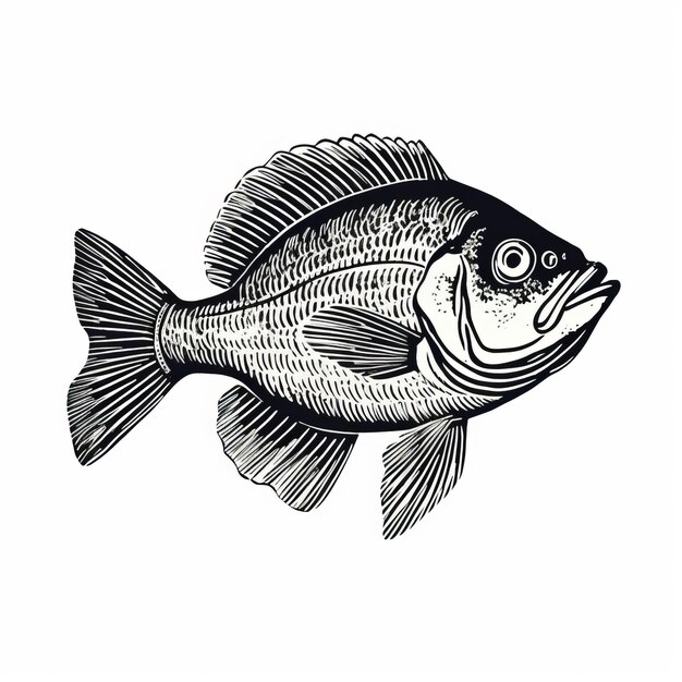 Vintage Black And White Bass Fish Print Disegno grafico ispirato all'illustrazione