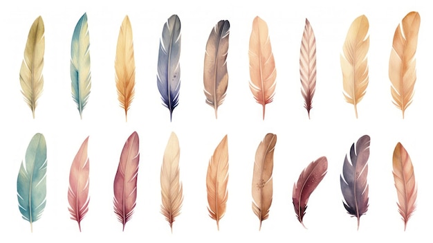 Vintage Boho Watercolor Feather Collection AI generato