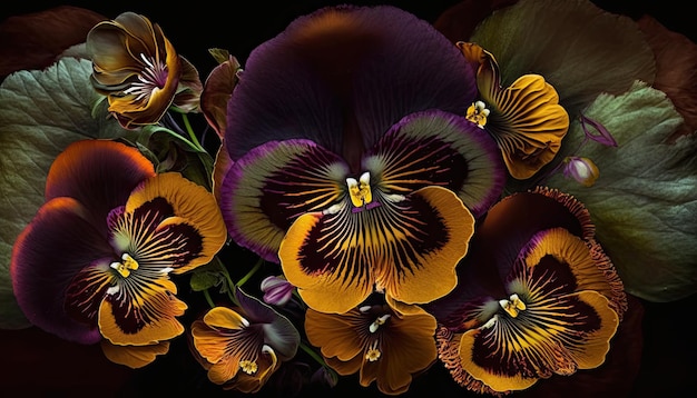 Vintage Botanical Pansy Flower Design di Generative AI